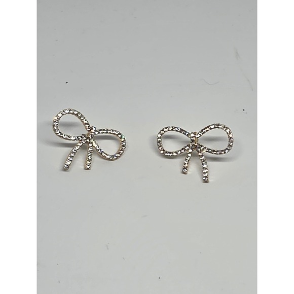 Bow Earrings Rhinestone Studs Dainty Sparkly Jewelry Gift for Her - Picture 1 of 2